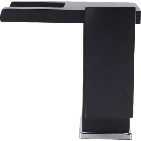Robinet de lavabo LED noir cascade à poignée unique avec 2 tuyaux d'eau (1/5)