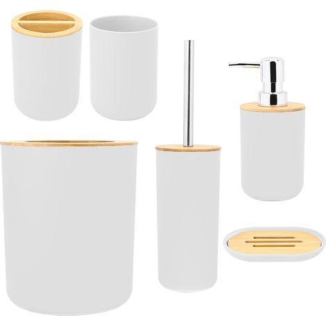 6-teiliges Badezimmer-Set mit Seifenablage, Zahnbürstenhalter, Mundspülbecher und Lotionflasche (weiß) (1/5)