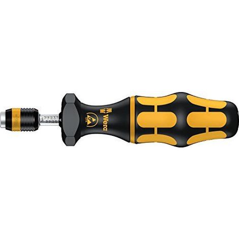 Wera 05074730001 7440 Kraftform ESD, Tournevis dynamometrique reglable avec mandrin a serrage rapide Rapidaptor, 1/4 pouce, 0,3-1,2 Nm, Noir/jaune (1/5)