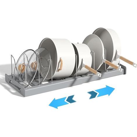 Range Poele et Casserole Tiroir Cuisine, Libre Rétractable, Support Anti-dérapant Minimaliste, Rangement Casserole Range Couvercle Convient pour la Cuisine le Restaurant (Gris) (1/5)