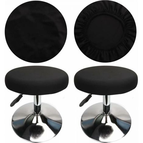 Funda para taburete de bar redonda (4 piezas negras), tela de lujo, diámetro 30-36 cm, elástica, antiarrugas, lavable y resistente al polvo. (1/4)