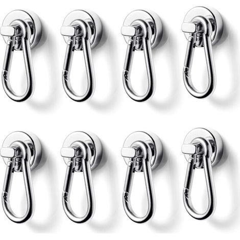 Hochleistungs-Magnethaken mit Karabinerhaken, maximale Tragfähigkeit 12 kg, geeignet für Büros und Fabriken (8er-Packung).