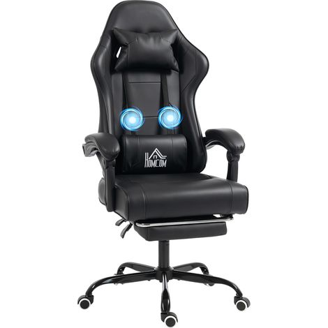 Sedia da gaming ergonomica, sedia da gaming con supporto lombare massaggiante, schienale reclinabile, altezza regolabile, nera