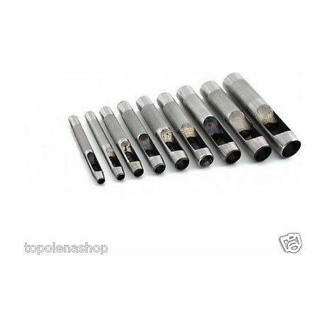 FUSTELLE IN ACCIAIO SET 9 PZ PER CUOIO LAMIERE STOFFA PLASTICA LEGNO PUNZONI