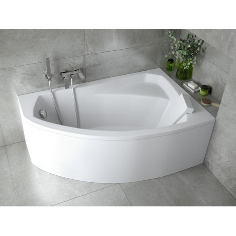Baignoire Bain d'angle 130x85 Droite avec tablier en acrylique + appui-tête, Siphon de bain et pieds (support) - Set 5en1 - Fabriqué UE - BADLAND RIMA