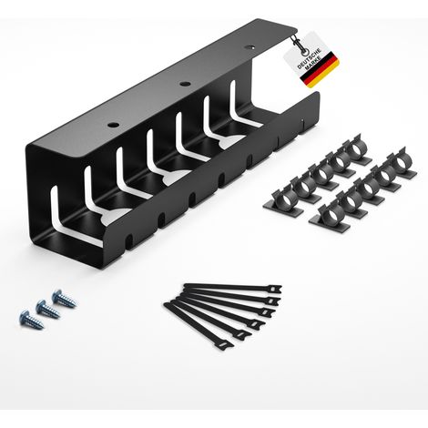 Albatros Kabelkanal Schreibtisch Schwarz Komplettset A - Kabelmanagement Schreibtisch für Ordnung und Produktivität, Organizer für Kabelführung-Kabelschacht Kabelwanne für Kabelorganisation