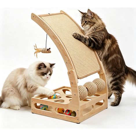 Boîte d'Enrichissement pour Chat en Sisal Naturel, Rampe et Planche Griffoir Chat en Bois, Grand Grattoir, Protection des Meubles (1/5)