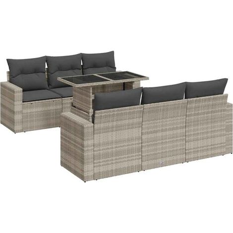 Ensemble de Mobilier de Jardin en Rotin Synthétique Gris Clair 7 Pièces avec Coussins d'Assise (1/5)