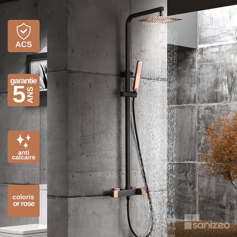 Colonne de douche thermostatique noire et or rose – Anti-calcaire – Mitigeur thermostatique avec cartouche auto-nettoyante – Débit 12 l/min – Imex Products (1/5)