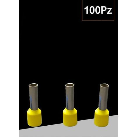 TrAdE Shop Traesio - Confezione 100 Pz Tubetto Capicorda Isolato Per Cavi 10mm² Terminale 12mm E10-12 - Giallo (1/4)