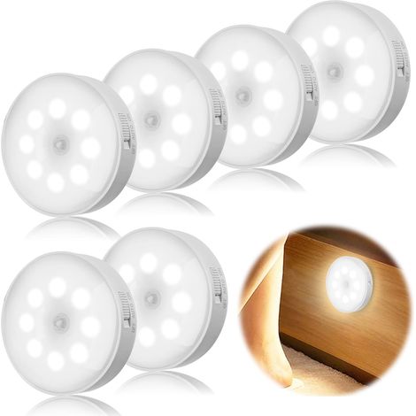 6 Pack Motion Sensor Lights Indoor, Wireless LED USB Rechargeable Magnetic Stick on Wall Night Light for Stair Wardrobe Corridors Closet Under Cabinet Kitchen Puck Lights (1/5)