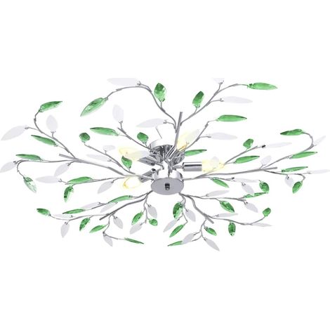 vidaXL Lámpara de techo brazos cristal forma hoja 5 bombillas verde (1/2)