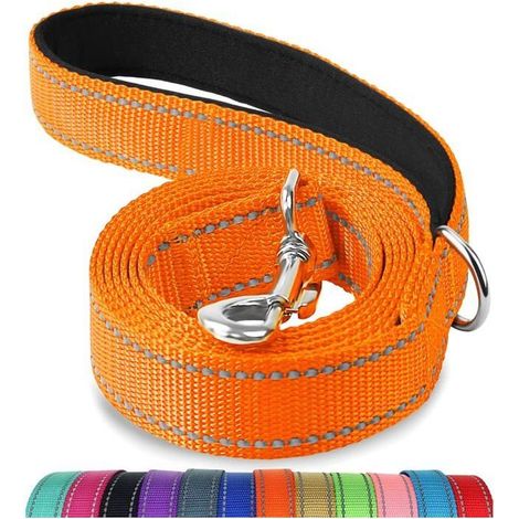 Laisse Double Face Réfléchissante Robuste pour Chien, avec Poignée Rembourée,1.2m x 2cm,Orange (1/5)