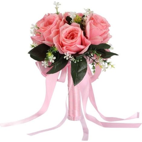 Künstlicher Seidenbrautstrauß, künstlicher Rosenstrauß für die Braut mit Blumen (1/5)