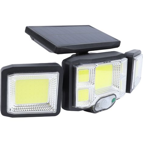 Spot mural solaire extérieur 3 têtes avec télécommande détecteur présence 3 modes lumineux imperméable orientable grand angle pour clôture solaire (1/5)