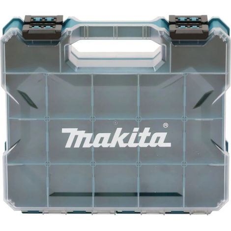Makita – Double sided organiser for tools – Durable plastic with clear covers – Removable partitions for custom storage – Sturdy closure clips