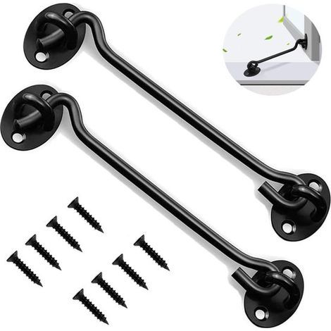 Windfeste Haken - Schwarz - Kabinenhaken - Edelstahl - Türhaken - Außentür - Türhaken mit Schrauben und Schloss - Ösenschloss - Bolzen - Windfeste Haken (2er-Pack)