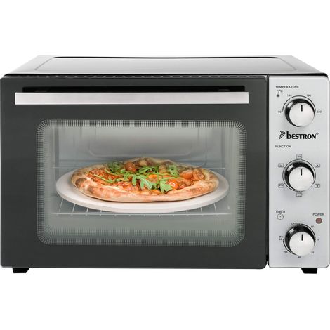 Bestron Fornetto compatto con girarrosto e pietra per pizza, 31 litri, 1500 Watt, Acciaio inossidabile (1/5)