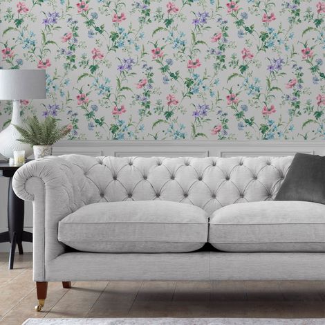 Papier peint intissé Laura Ashley Poppy Meadow Pale 1005 x 52cm Rose, violet, vert, bleu