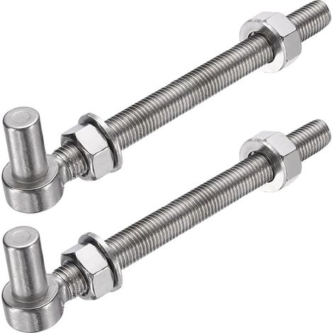 2Pcs J Bolt Porte Charnière, M16 x 8" 304 Acier Inoxydable Porte Charnières Boulon, J-Bolt Poteau Charnière Avec Rondelles Et Écrous Pour Clôture À Mailles, Clôture En Bois, (1/5)