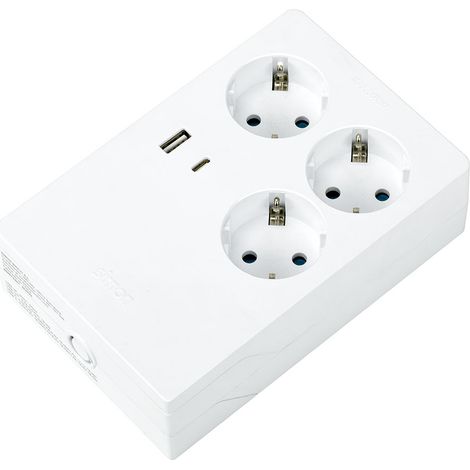 Base multipla 3 prese+2 usb schuko 16a bianca