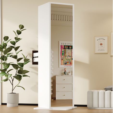 Mueble de almacenaje giratorio con espejo de cuerpo entero, 45 x 45 x 168 cm, MDF blanco (1/5)