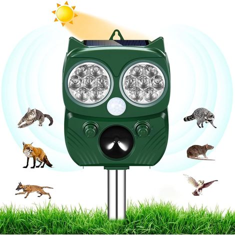 Repellente gatti/cani ultrasuoni, alimentazione solare/USB, impermeabile IP66, per giardini/campi/vivai (1/5)