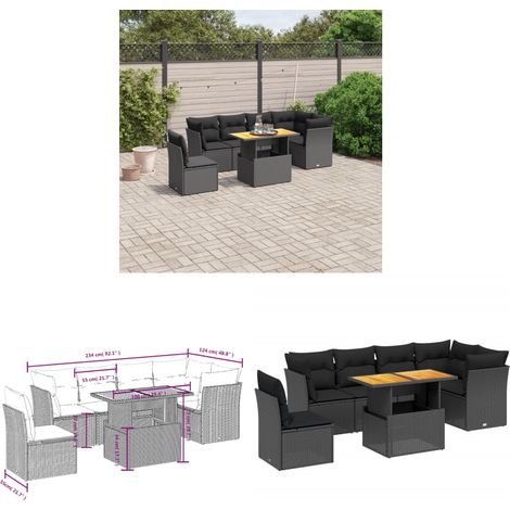 7-tlg. Garten-Sofagarnitur mit Kissen Schwarz Poly Rattan - Gartensorte - Gartenmöbelset - Esszimmergarnitur - Lounge Möbel - Outdoor Sofa - Home & Living (1/3)