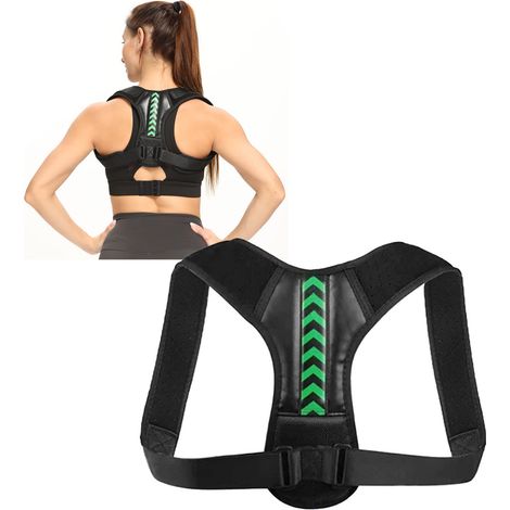 Ceinture dorsale correctrice posture avec renfort vert - Idéale pour le travail et la maison, couleur noire. (1/5)