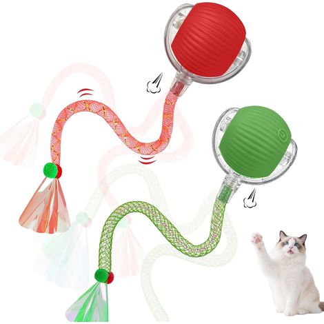 Jouet Chat Interactif,Balle Chat Jeux pour Chat Interieur,Doté d'une Queue Qui Clignote et Bouge Rapidement, il Réveille l'instinct de Chasseur du Chat/Chien (Green+Red) (1/5)