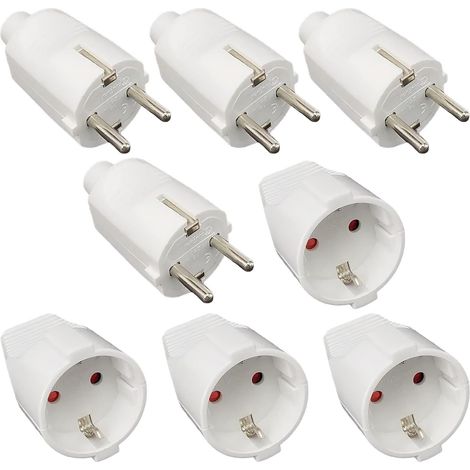 Lot de 4 Paires de Fiches et Prises Schuko : Kit de Connecteurs Schuko en Caoutchouc 250V 16A IP54, Fiches avec Terre, Fiches Schuko Étanches 2 Pôles pour Extérieur et Prises en Caoutchouc (1/5)