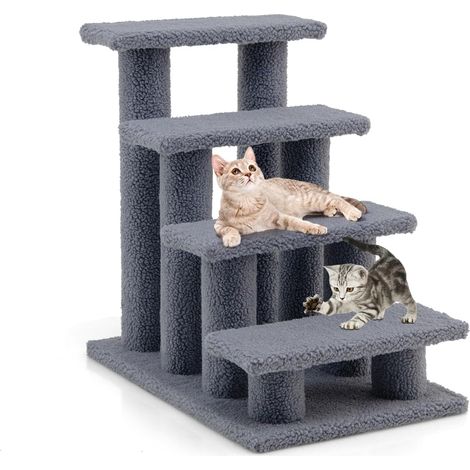 COSTWAY Rascador para Gatos Árbol Juguete Cama Escalador Cat Scratch,Cómoda Plataforma y Escalera Integrada de 4 Escalones (Gris) (1/5)