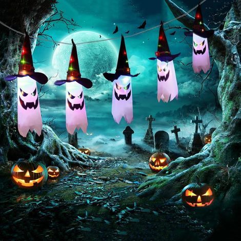 Décorations d'Halloween, 11,5 pieds de guirlandes lumineuses colorées à LED fantômes d'Halloween, à piles, décoration effrayante d'Halloween pour la maison, la fête, la cour, le décor d'horreur de jar