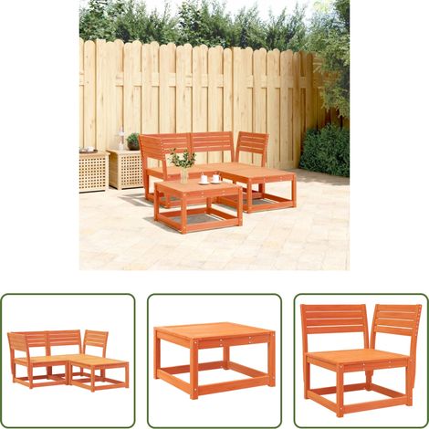 Canapé d'angle - Salon de jardin 3 pcs cire marron bois de pin massif (1/5)