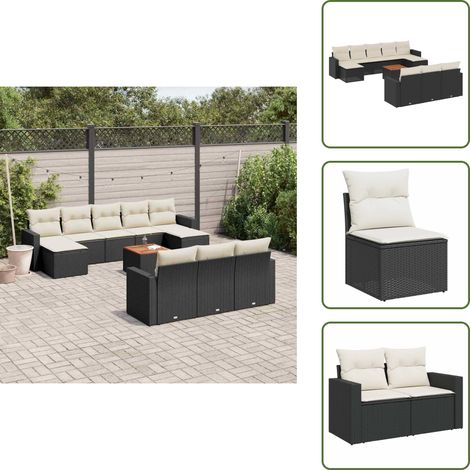 The Living Store 11-tlg. Garten-Sofagarnitur mit Kissen Schwarz Poly Rattan - Gartenmöbel Set - Outdoor Möbel - Rattan Gartenset - Lounge Set - Esstisch Set