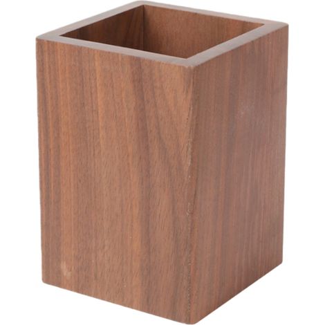Porte stylos carré en noyer noir 8 x 8 x 11 cm pour rangement des fournitures de bureau couleur café (1/5)
