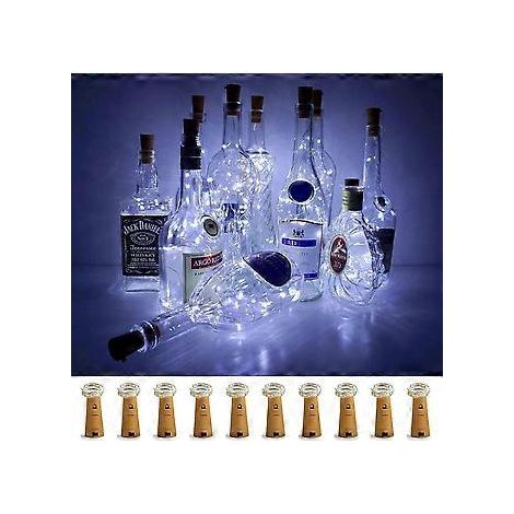 SZTXJ 10er-Pack Weinflaschenlichter mit Korken, 10 batteriebetriebene LED-Korkenlichter, silberner Kupferdraht, bunte Mini-Lichterkette für DIY, Partys und Dekoration