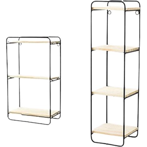 Set de 2 supports muraux rectangulaires - Petit et moyen - 1x 4 étages - 1x 3 étages - Métal noir - Décoration murale (1/5)
