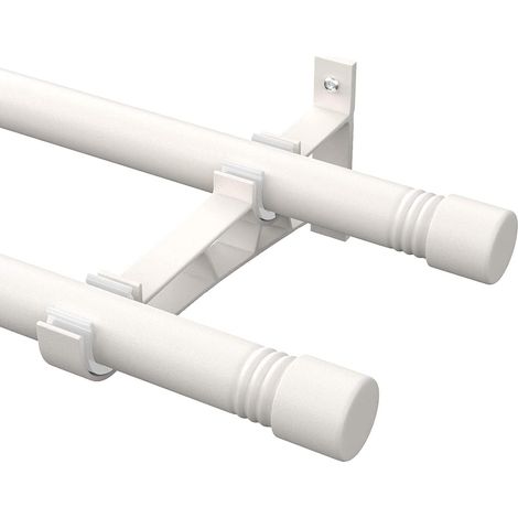 Tringles à Rideaux Double, 76-157cm Tringle à Rideau Extensible avec Boutons Cap avec Supports, Tringle à Rideaux Réglables en Acier Inoxydable de Quincaillerie Décorative pour Salon/Blanc (1/5)