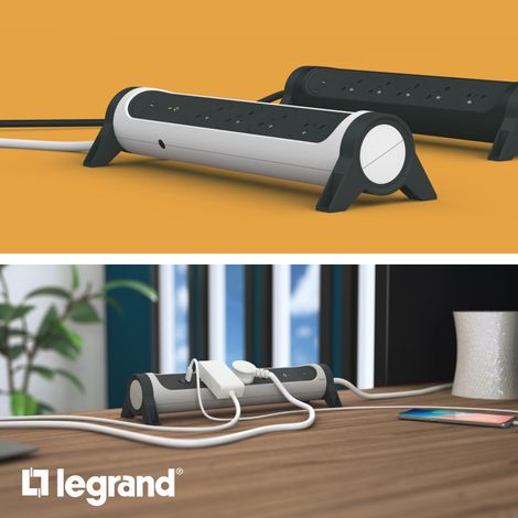 LEGRAND - Rallonge multiprise rotative avec 4 prises de courant Surface , interrupteur et cordon 1,5m - blanc et gris foncé