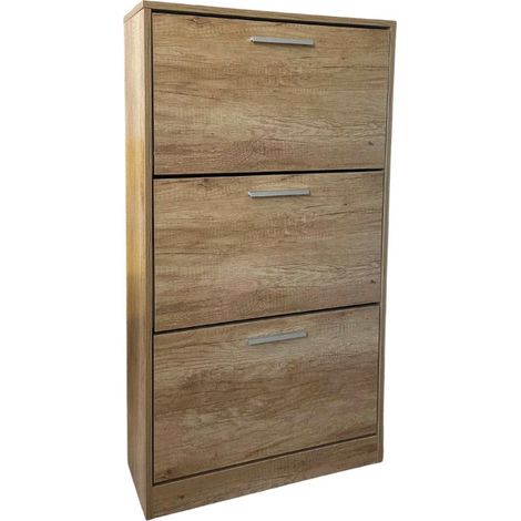 Scarpiera Salvaspazio 3 Ante a Ribalta 60x24x120h cm in Melaminico Venato a Rilievo Rovere Silver (1/4)