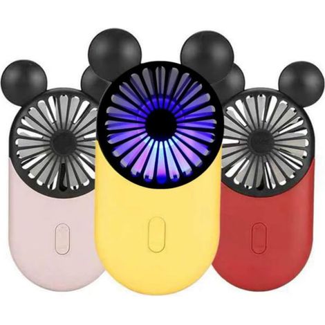 Mini ventilador personal adorable, 3 velocidades ajustables, soporte portátil, para actividades en interiores y exteriores, juego de 3 ratones adorables (rojo + rosa + amarillo). (1/5)