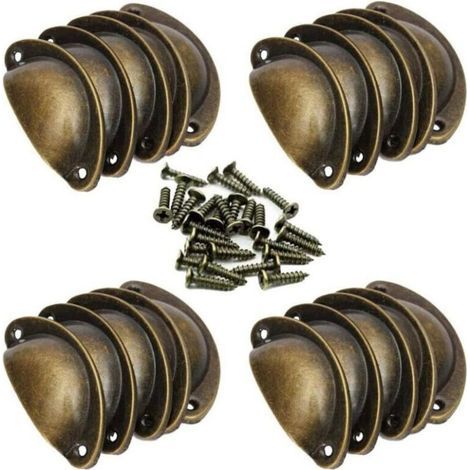 bronze-Tirador de mueble-20 Tiradores de concha vintage para cajón, armario, muebles de cocina, botón de puerta de armario curvo de hierro retro 8,2 cm x 3,5 cm latón antiguo (1/3)