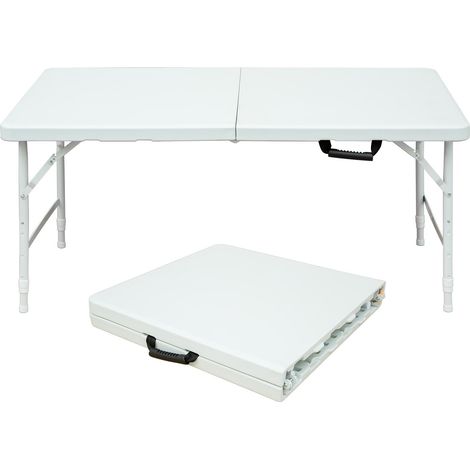 Table pliante réglable 125 cm en acier et plastique rose (1/5)