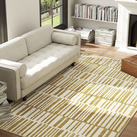 Cloison amovible Tapis salon 200 x 140 cm poils courts lavable en machine hypoallergénique pour salon, chambre à coucher, bureau, jaune (1/5)