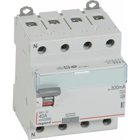 Interrupteur différentiel DX³-ID arrivée haute et départ bas à vis - 4P 400V 40A typeA 300mA - 4 modules - LEGRAND