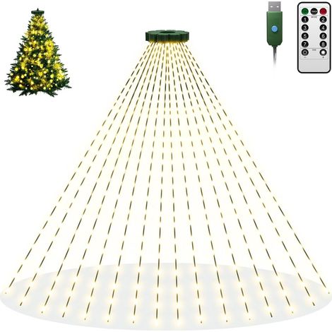 btfarm 480 LED-Lichterkette, Weihnachtsbaumbeleuchtung für den Innenbereich mit Fernbedienung, 3 m, 16 Stränge, USB-Weihnachtsbaumbeleuchtung mit 8 Modi, Timer, Weihnachtsbaumbeleuchtung mit Ring, ein (1/5)