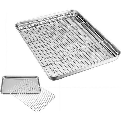 Plaque de gril en acier inoxydable - Plaque de gril - Plaque de cuisson profonde pour une cuisson et une ventilation uniformes - 2 pièces - Convient pour four grille-pain et cheminée + Argent (1/5)