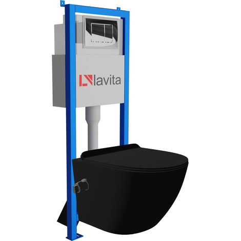 Bâti-support Lavita LAV 101 à 40 cm + WC Salto Black sans bord + plaque de commande LAV 200.1.2 chrome Kit complet WC (1/5)