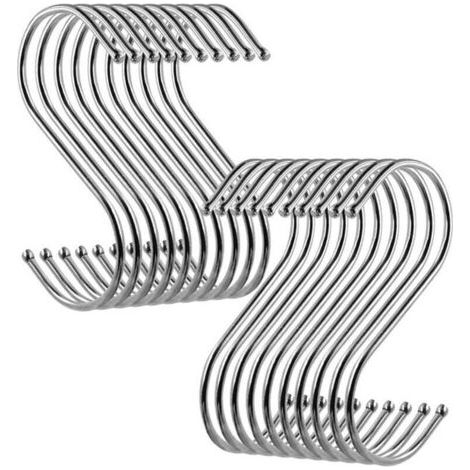 Pair Edelstahl-S-Haken, Küchenhaken, rost- und korrosionsbeständige Metall-Gardinenringe, zum Aufhängen von Küchenutensilien (20er-Packung)